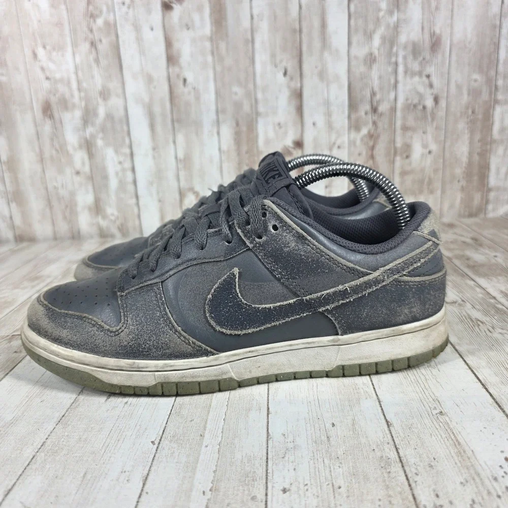 Nike Dunk Low Grey Cracked Leather Mens Shoes Sneakers Size 9.5 US‎